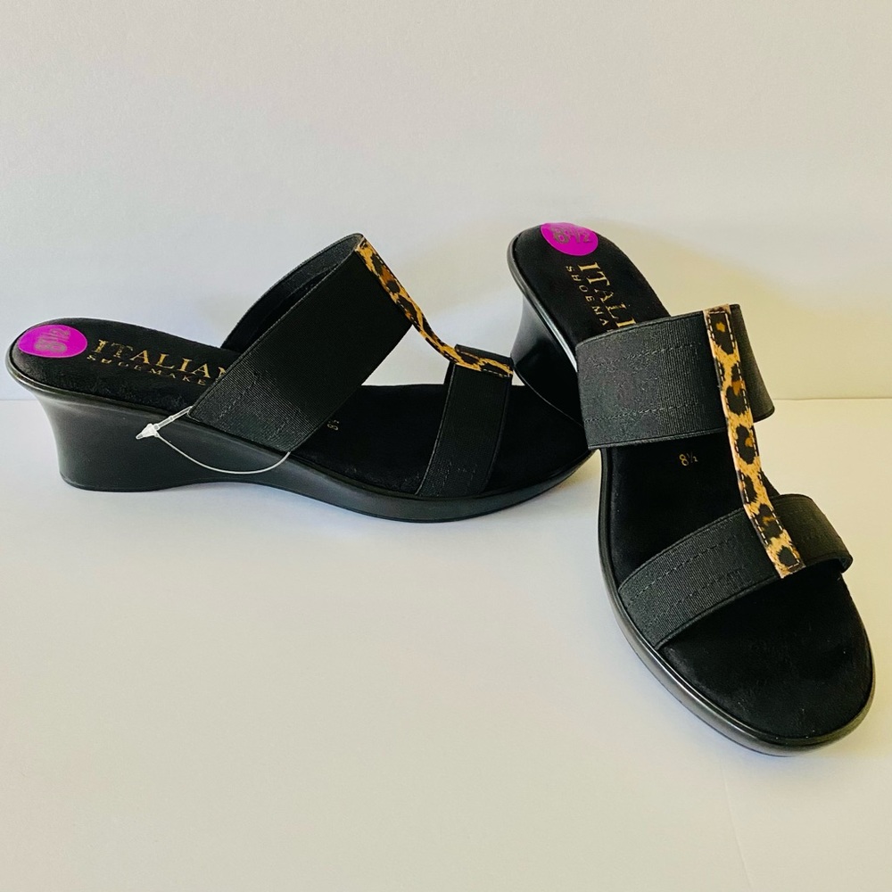 Italian Shoemakers Black Wedge Sandals Size 8.5